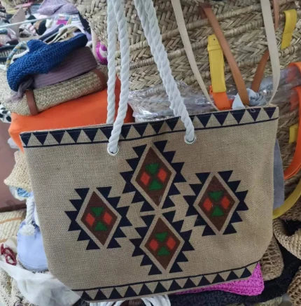 Льняная большая сумка с принтом